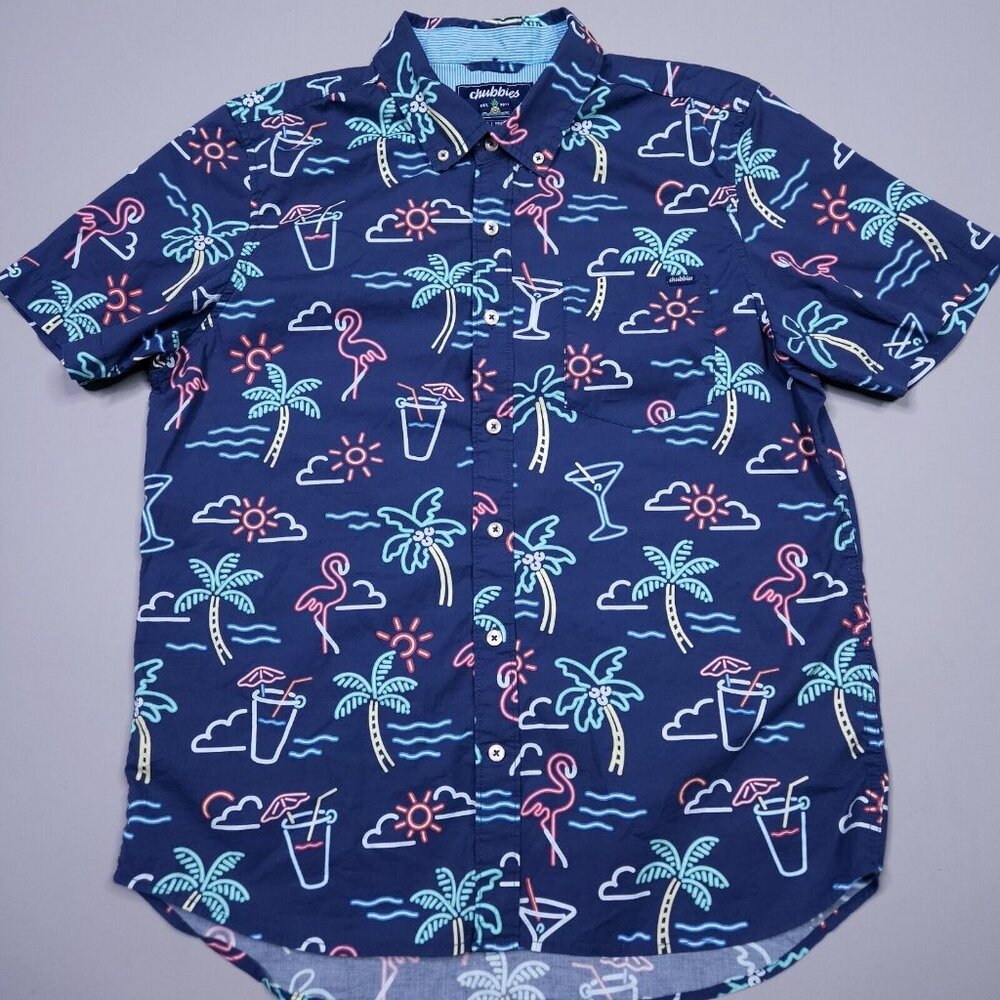 Chubbies One Man Wolfpack Friday Neon Light Button Up Shirt Preppy Lightweight M